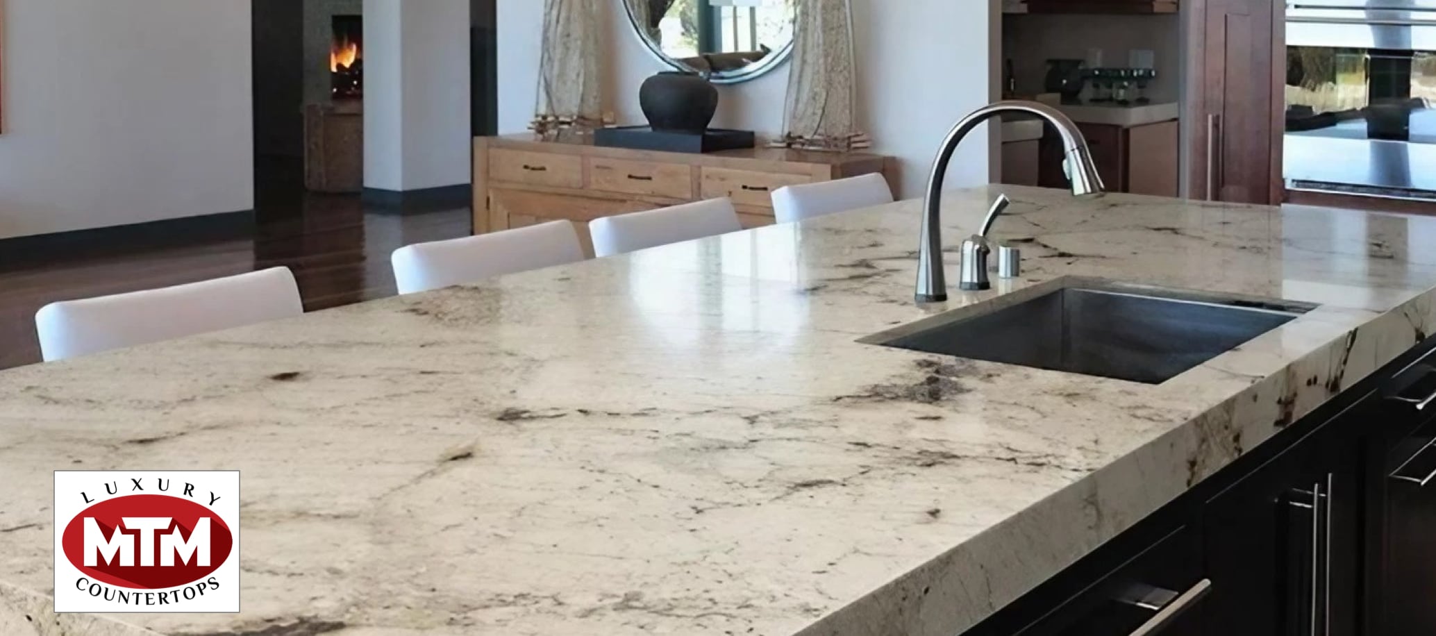 Granite countertop installation by MTM Luxury Countertops in a Colorado Springs residence, showcasing a polished surface with natural stone variations.